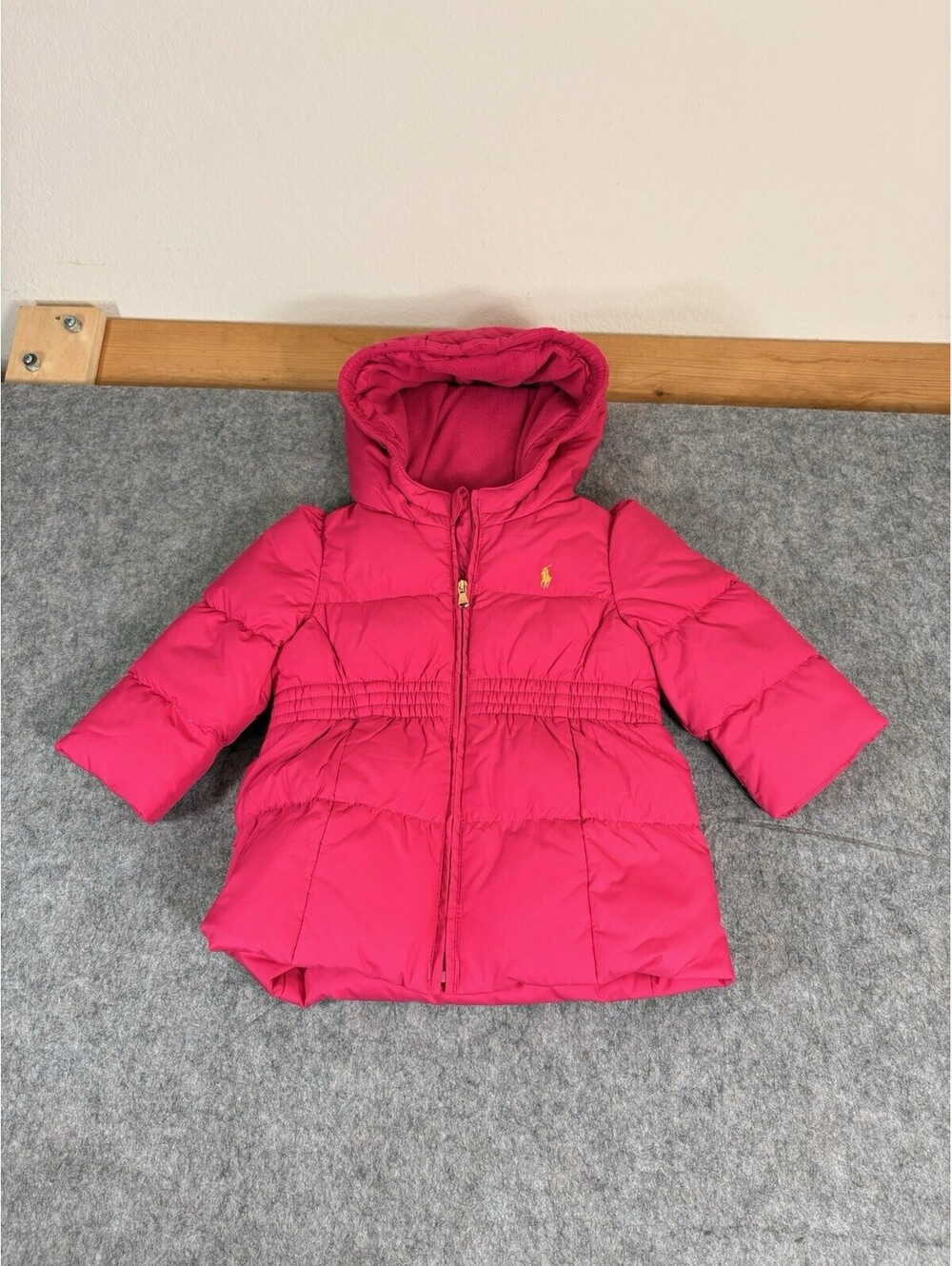 Ralph Lauren Polo Girls Baby Puffer Hooded Peplum Jacket Coat Size 9 Months Pink